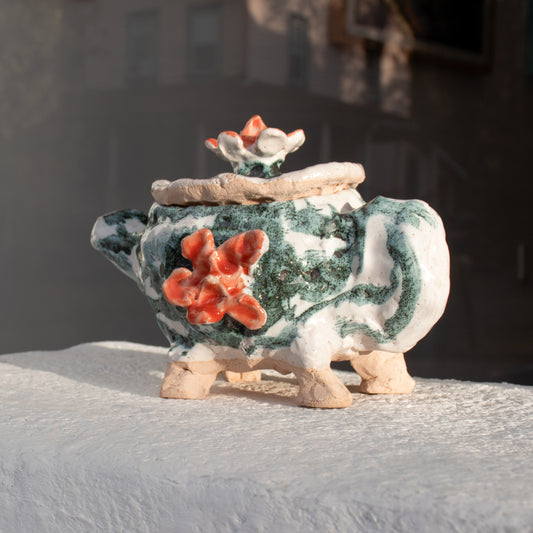 Unique 6 x 6 x 8 hand-built ceramic stoneware sculpture by Bobbi Salvör Menuez.