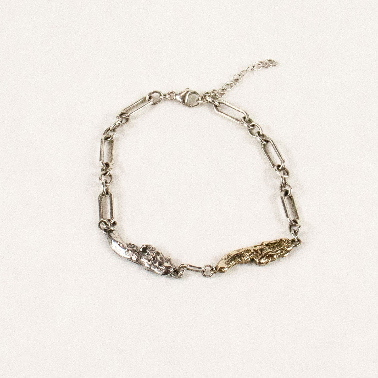 Sterling silver and brass seaweed pieces measuring 1 inch in length each on heavy sterling chain handmade and finished in our Catskills store-studio