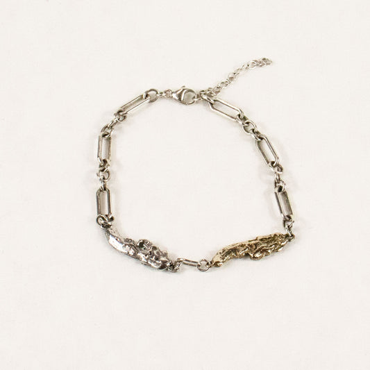 Sterling silver and brass seaweed pieces measuring 1 inch in length each on heavy sterling chain handmade and finished in our Catskills store-studio