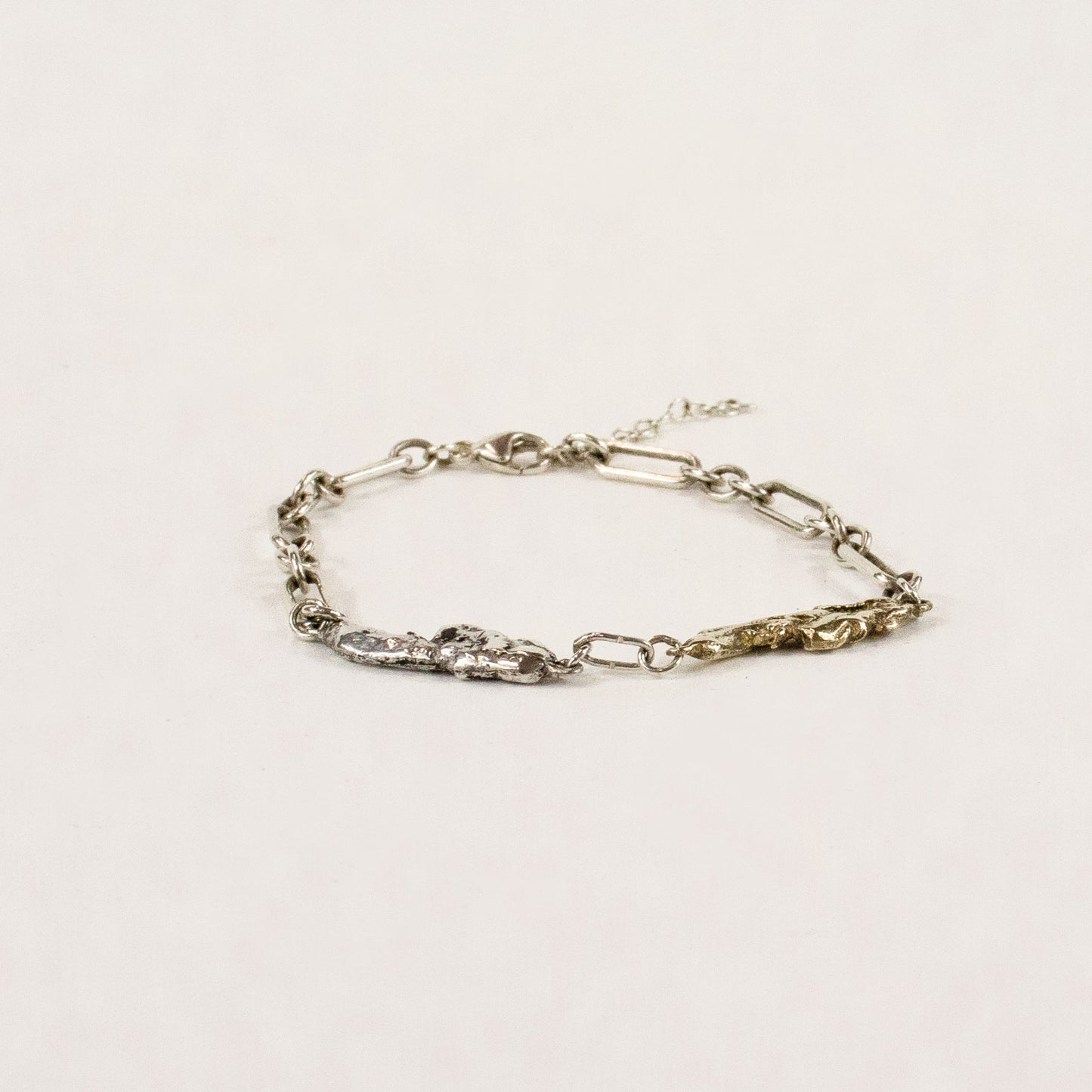 Sterling silver and brass seaweed pieces measuring 1 inch in length each on heavy sterling chain handmade and finished in our Catskills store-studio