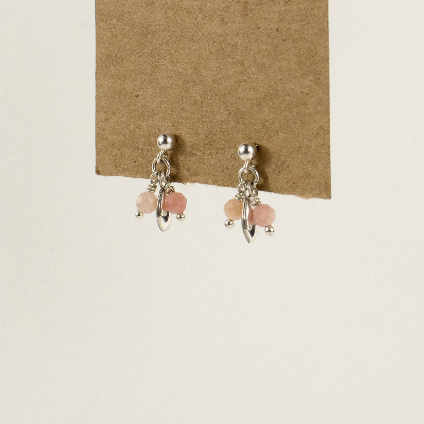 Reclaimed solid sterling silver seed stud earrings hand-beaded with your choice of two 2 mm chrysoprase, opal, watermelon tourmaline, aquamarine, moonstone, onyx, or a mix of citrine and labradorite beads