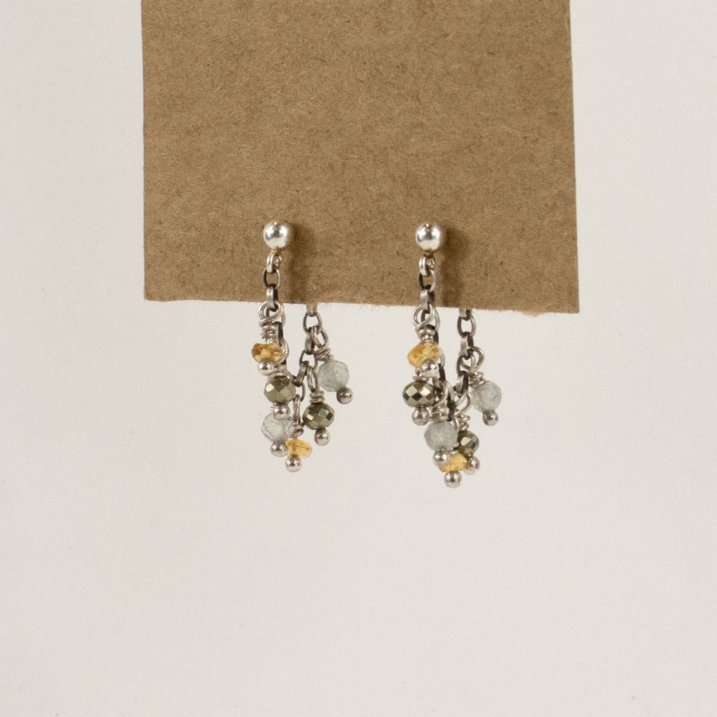 Sterling silver chain hoop earrings hand-beaded in our Catskills store-studio with your choice of 2mm chrysoprase, opal, watermelon tourmaline, aquamarine, moonstone, onyx, or a mix of citrine, pyrite and labradorite beads