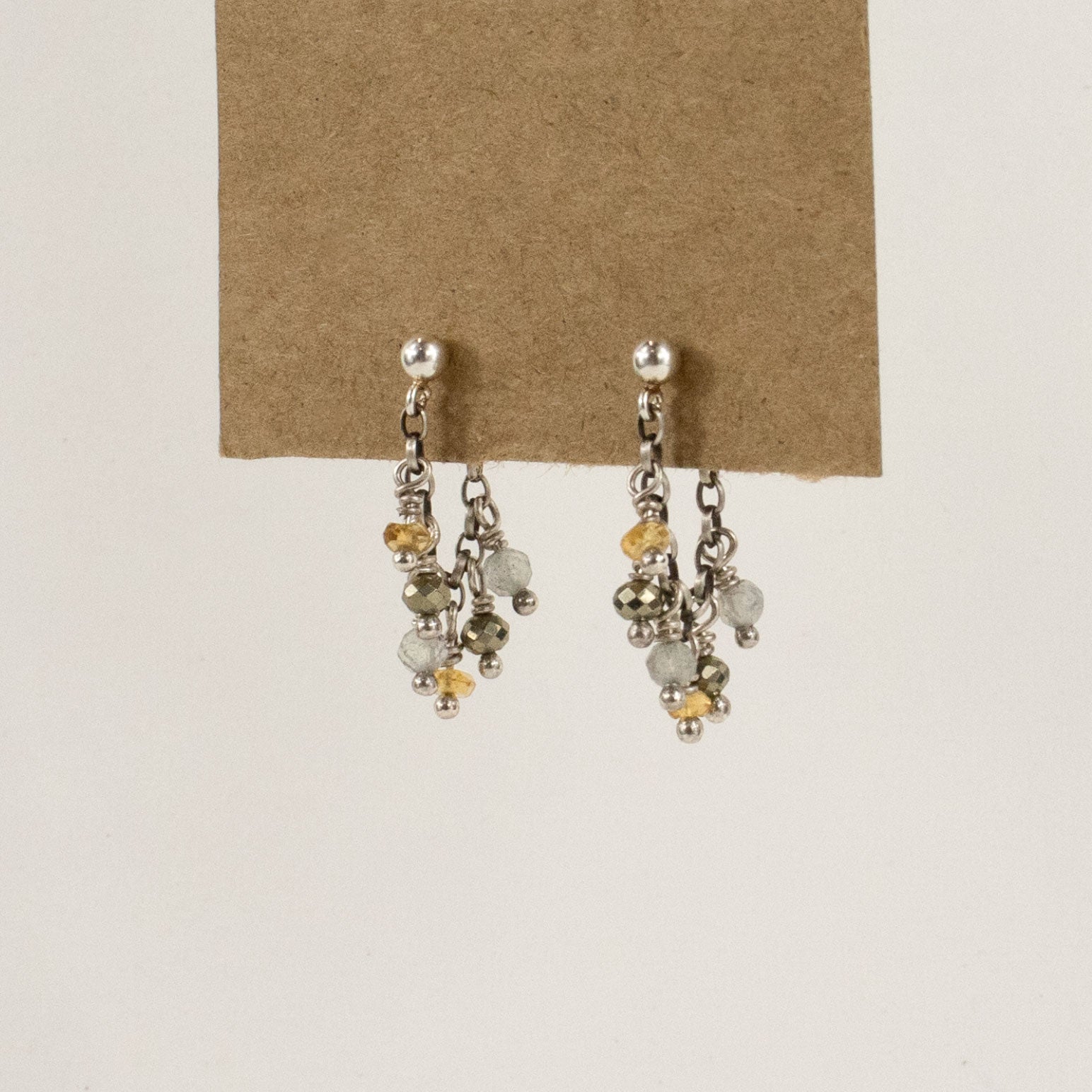 Sterling silver chain hoop earrings hand-beaded in our Catskills store-studio with your choice of 2mm chrysoprase, opal, watermelon tourmaline, aquamarine, moonstone, onyx, or a mix of citrine, pyrite and labradorite beads