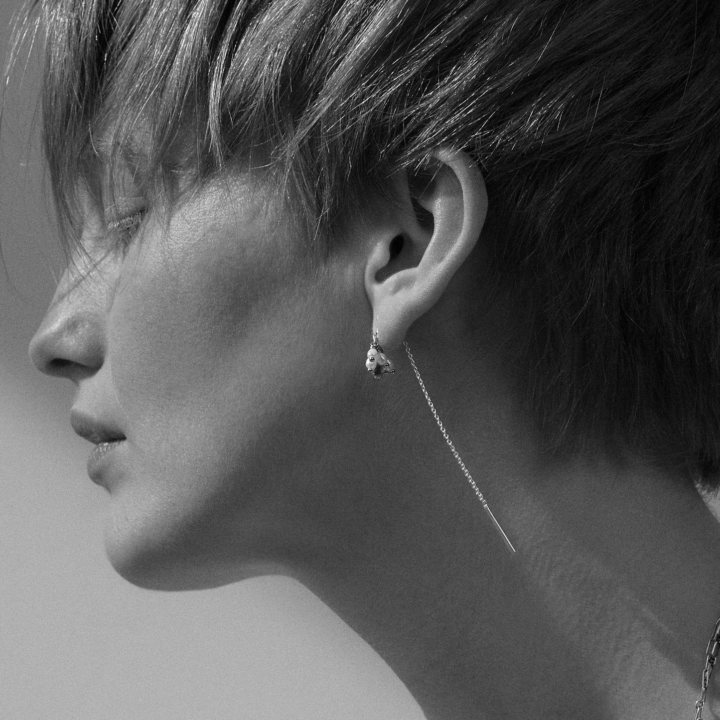 Reclaimed sterling silver threader earrings hand-beaded with seven freshwater pearl teardrops and sterling seed finished in our Catskills store-studio and available as singles to mix-and-match