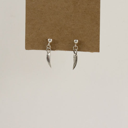 Solid reclaimed sterling silver dangling claw stud earrings handmade and finished in our Catskills store-studio and available as singles to mix-and-match