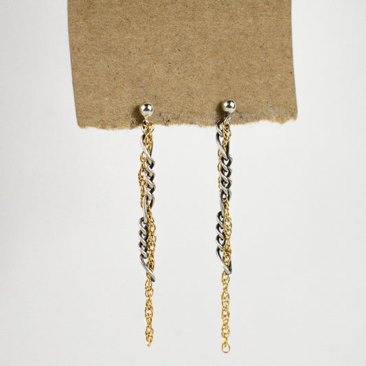 THREADED SILVER & GOLD MIXED-CHAIN EARRINGS