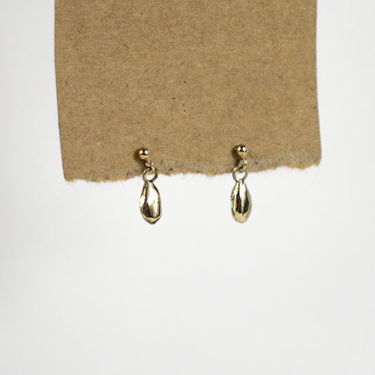 Solid reclaimed 10k gold seeds and jump-rings on gold-filled studs handmade and finished in our Catskills store-studio and available as singles to mix-and-match.