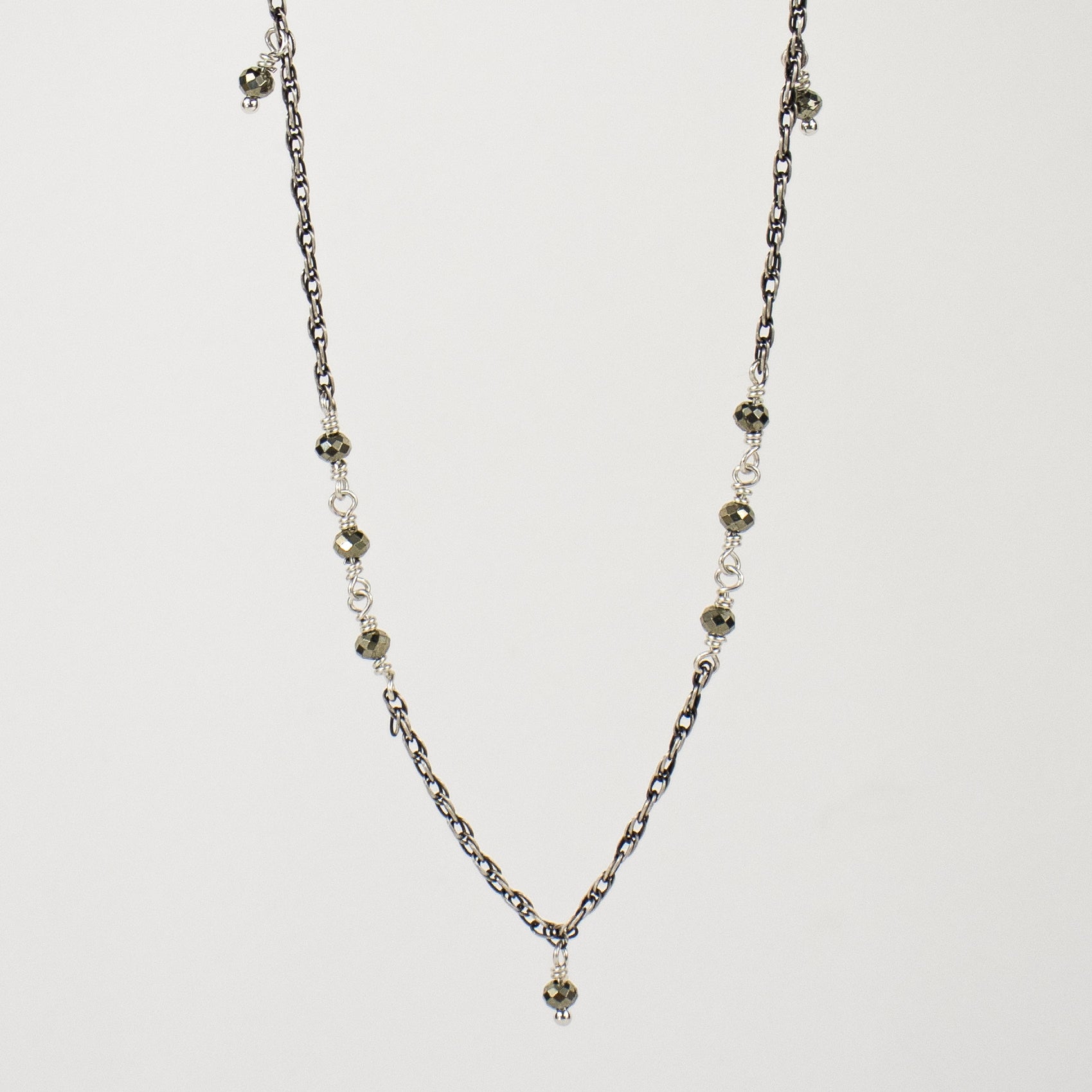 Reclaimed sterling silver rope-chain adjustable 16 - 20 inches hand-beaded with your choice of chrysoprase, opal, watermelon tourmaline, aquamarine, moonstone, onyx, citrine, pyrite or labradorite. Handmade and finished in our Catskills store-studio.