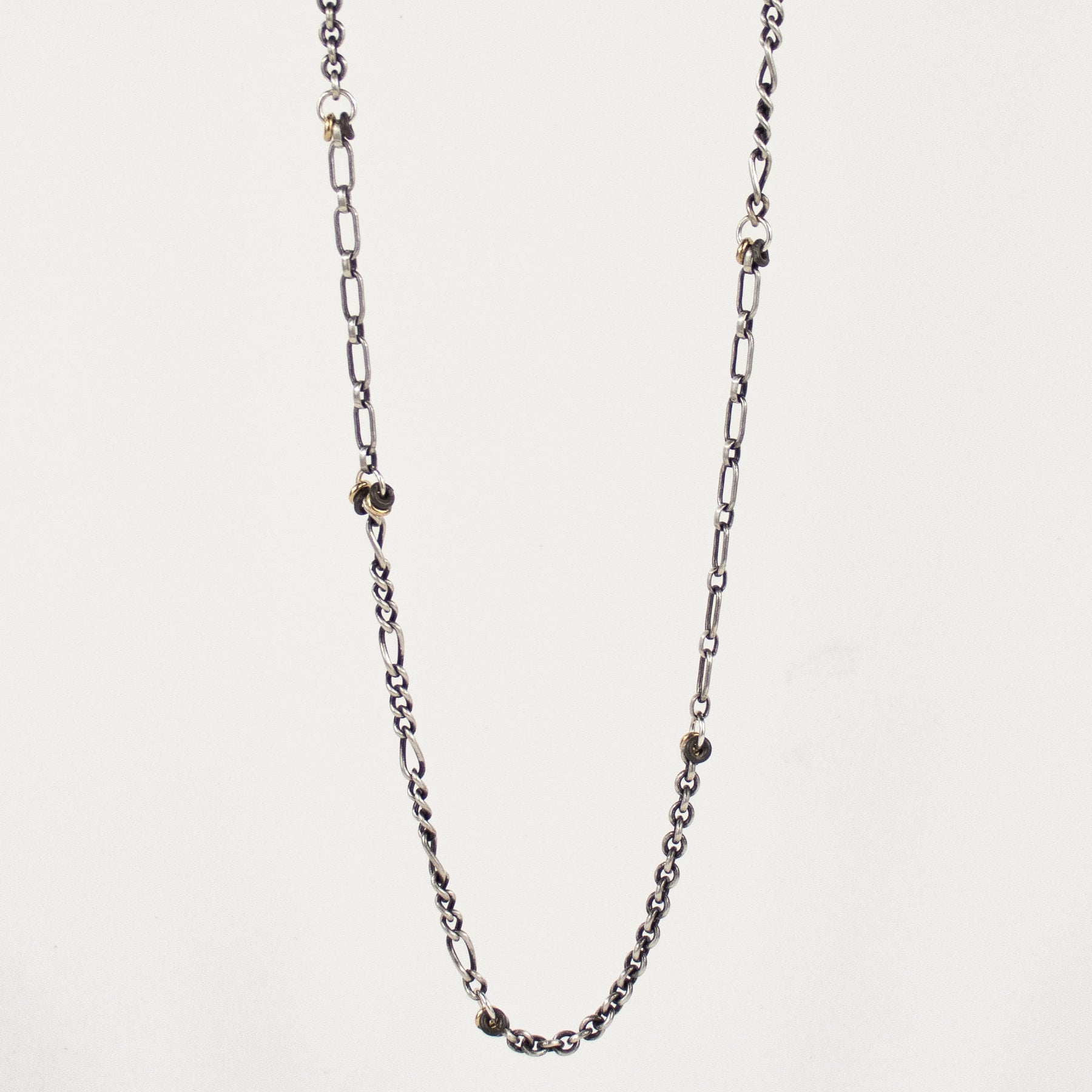 Reclaimed sterling silver mixed-chain adjustable 18 - 22 inches with sterling and gold-filled jump-rings handmade and finished in our Catskills store-studio.