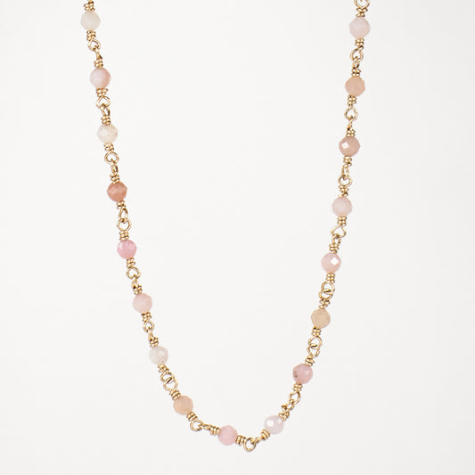 Gold-filled Figaro chain adjustable 15 - 17 inches hand-beaded with your choice of pink opal, freshwater pearls, watermelon tourmaline, and chrysoprase finished in our Catskills store-studio