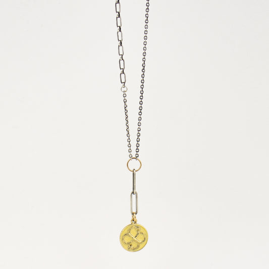 Solid reclaimed 10k gold Serpent Infinity Knot charm 15mm in diameter with your choice of black or lemon enamel on adjustable 16 - 18 inch sterling mixed-chain handmade and finished in our Catskills store-studio. Serpent symbolism can represent life and healing, and the infinite knot simplicity and balance.