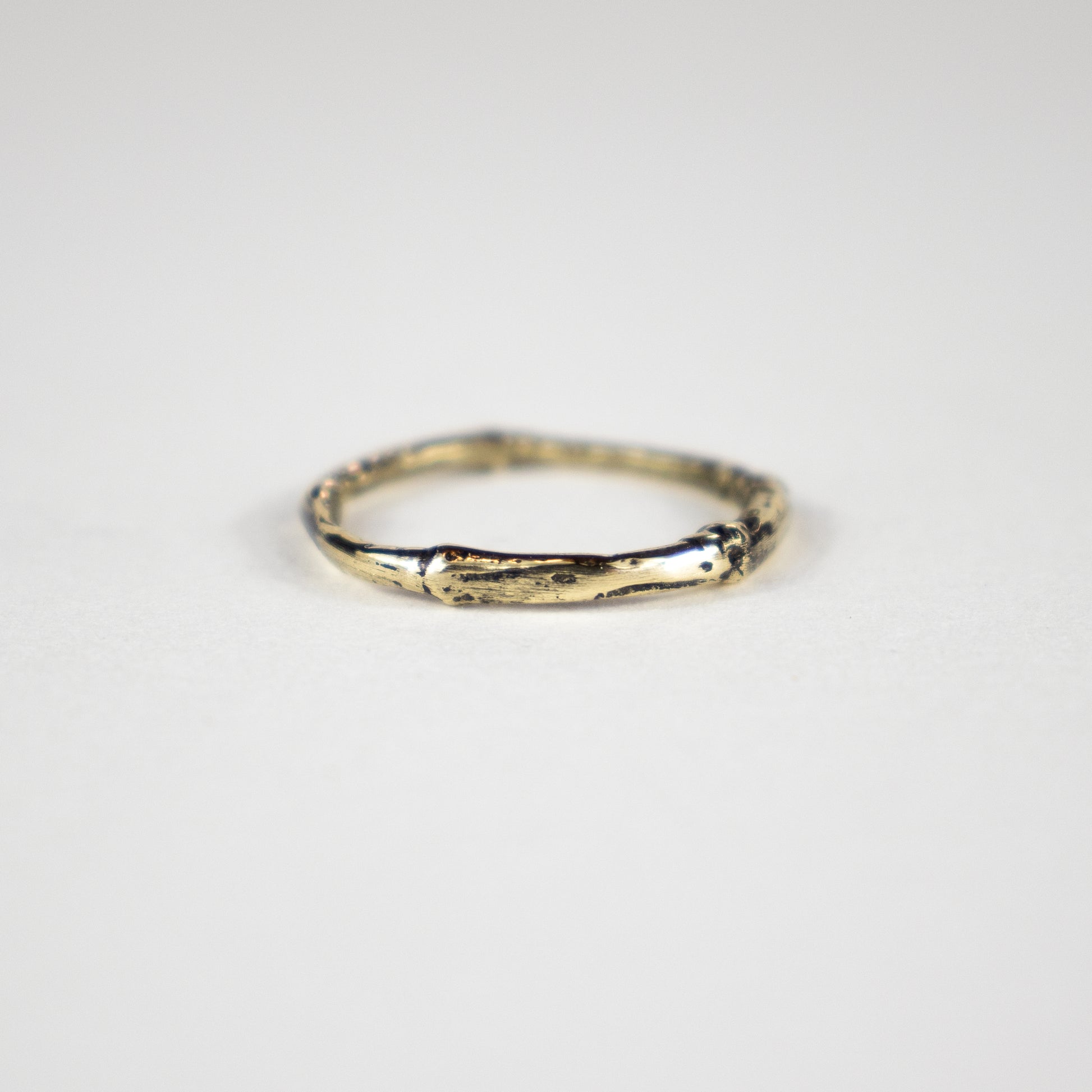 Solid reclaimed 10k gold branch band equally great alone or stacked handmade and finished in our Catskills store-studio.