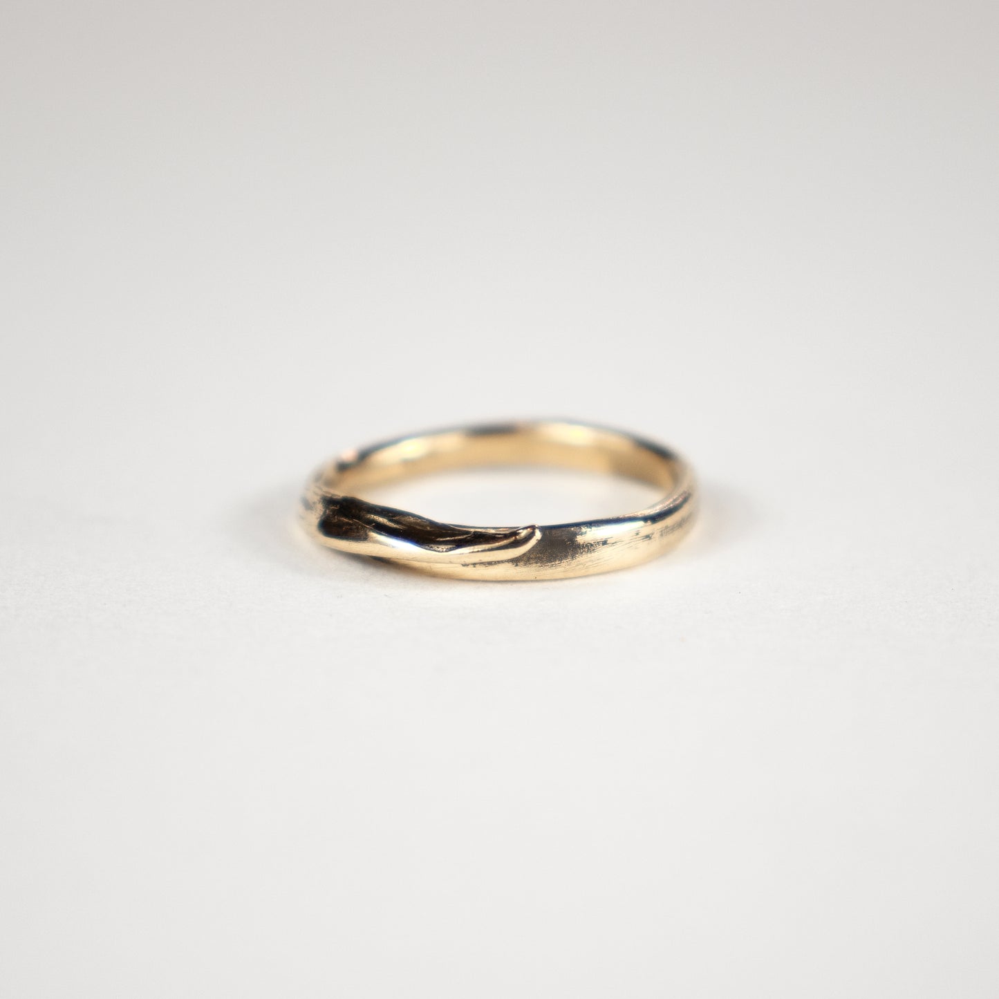 Solid reclaimed 10k gold wraparound fishbone ring adjustable to sizes 5.5 - 9.5 and handmade and finished in our Catskills store-studio by Icelandic designer, Johanna Methusalemsdottir.