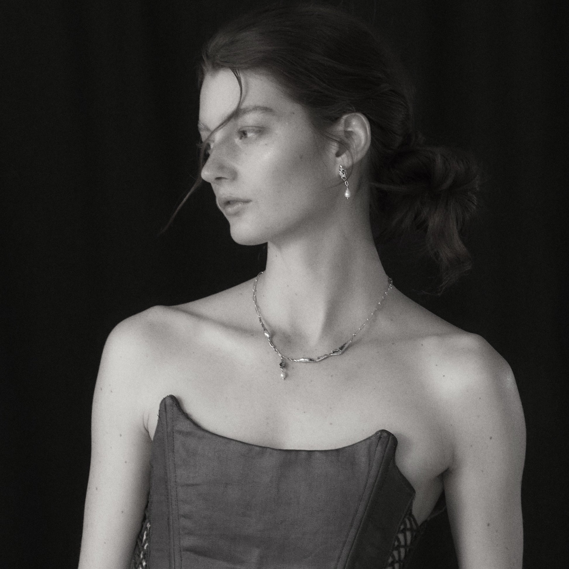 Reclaimed brass seaweed feather and pods with 3 mm freshwater pearl on sterling silver paperclip chain adjustable 16-18 inches handmade and finished in our Catskills store-studio