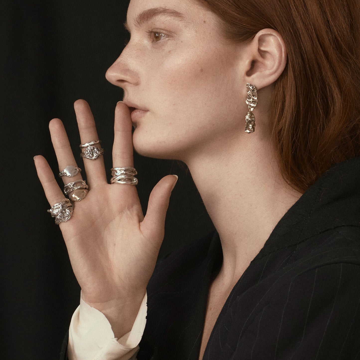 Sterling silver melted wave ring handmade and finished in our Catskills store-studio