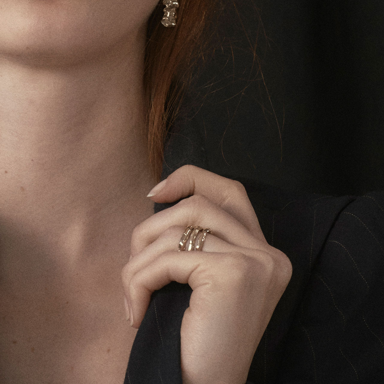 Melted 10k gold thin band also available in sterling silver handmade and finished in our Catskills store-studio