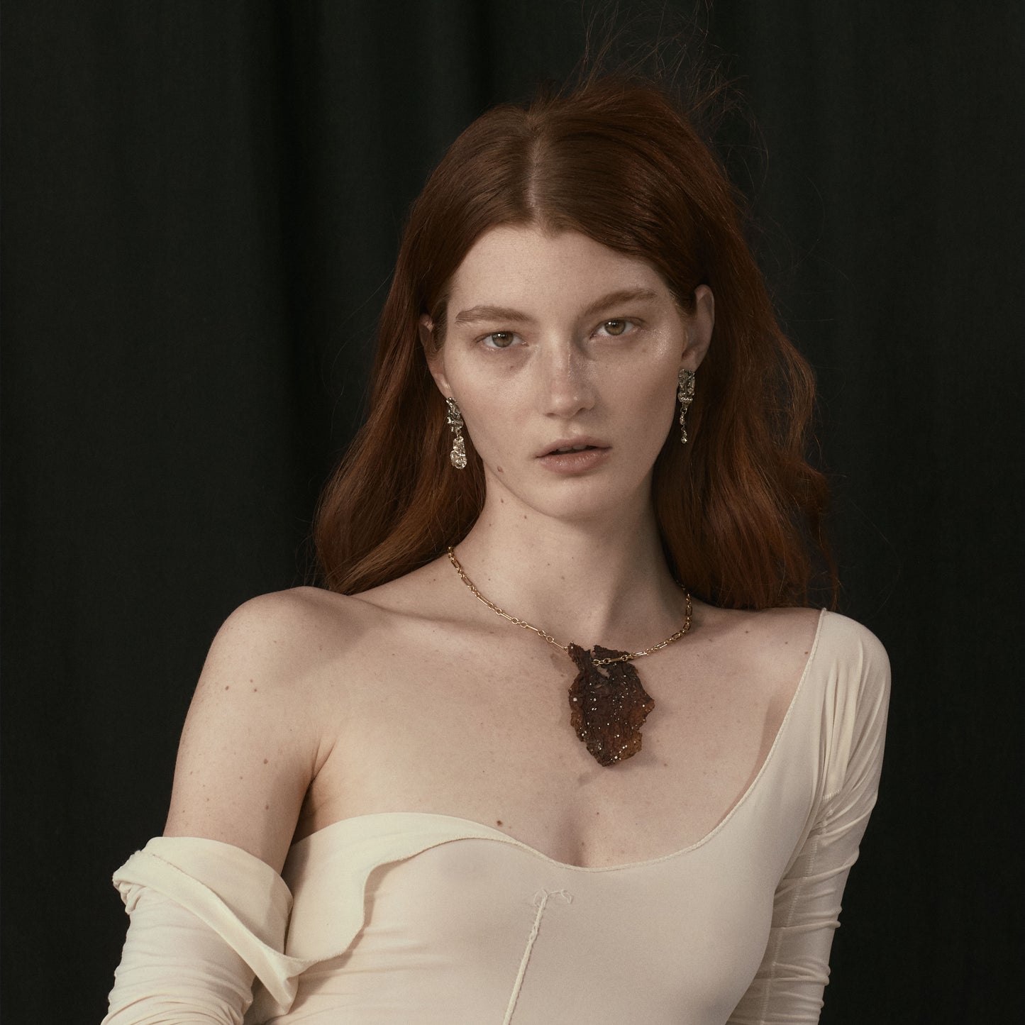 Reclaimed sterling silver double-wave seaweed stud earrings measuring 2 inches in length handmade and finished in our Catskills store-studio