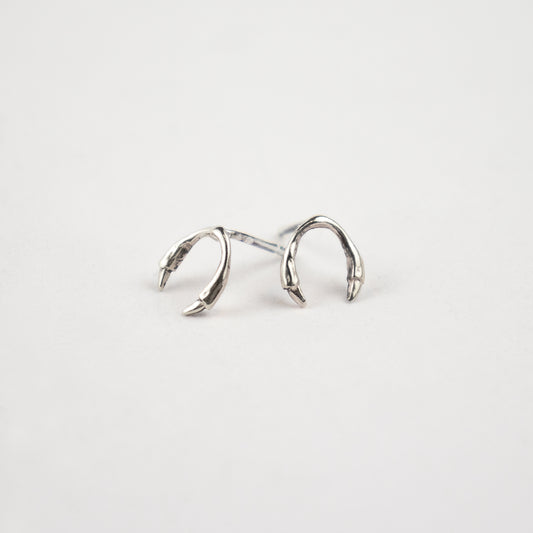 Solid reclaimed sterling silver branch horseshoe stud earrings handmade and finished in our Catskills store-studio.