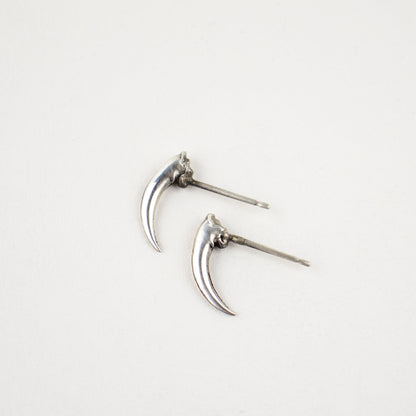 Solid reclaimed sterling silver Icelandic owl claw stud 0.75 inches in length on sterling posts handmade and finished in our Catskills store-studio and available as singles to mix-and-match.