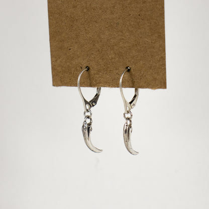 Solid reclaimed sterling silver or brass Icelandic 0.75 inch owl claws on sterling hoops finished in our Catskills store-studio and available as singles to mix-and-match.