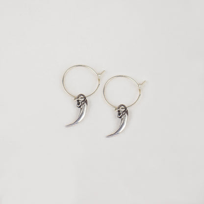 Solid reclaimed sterling silver or brass Icelandic 0.75 inch owl claws on handmade sterling hoops finished in our Catskills store-studio.