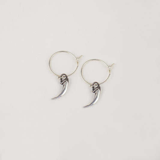 Solid reclaimed sterling silver or brass Icelandic 0.75 inch owl claws on handmade sterling hoops finished in our Catskills store-studio.