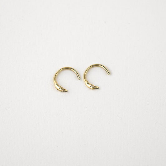 Solid reclaimed tiny 10k gold branch hug earrings handmade and finished in our Catskills store-studio and available as singles to mix-and-mat