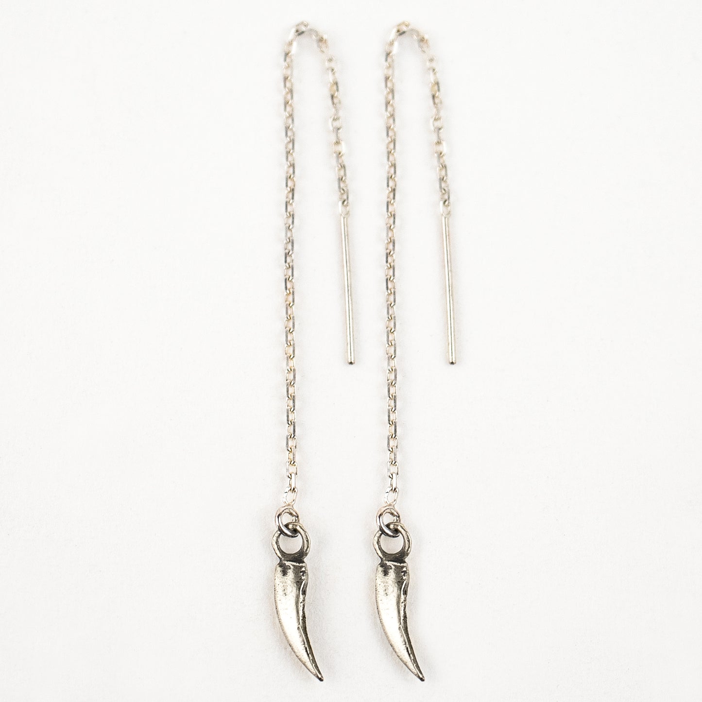 Solid reclaimed sterling silver claw charms on sterling fine-chain threaders handmade and finished in our Catskills store-studio and available as singles to mix-and-match.