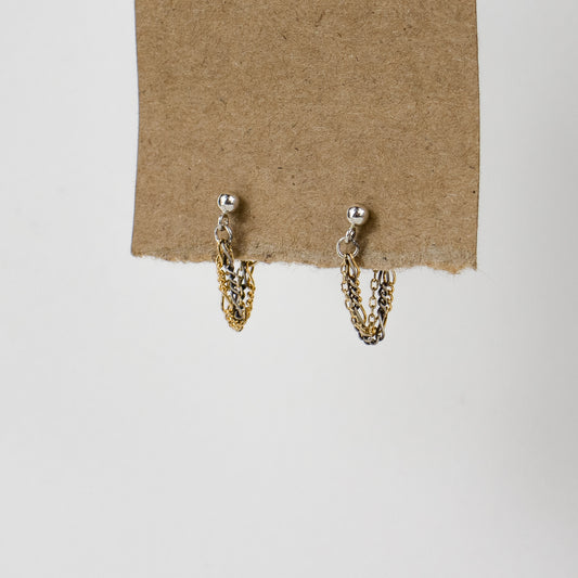 Reclaimed sterling silver and gold-filled tangled mixed-chain sterling hoop earrings handmade and finished in our Catskills store-studio.