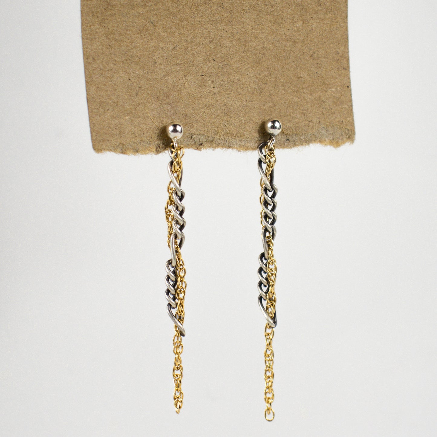 THREADED SILVER & GOLD MIXED-CHAIN EARRINGS