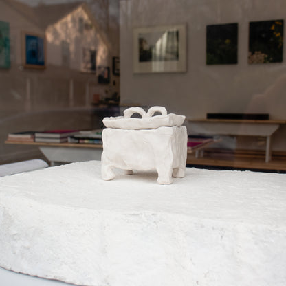 Unique 4.25 x 4.25 x 3.5 inch hand-built, porcelain treasure box by Bobbi Salvör Menuez.