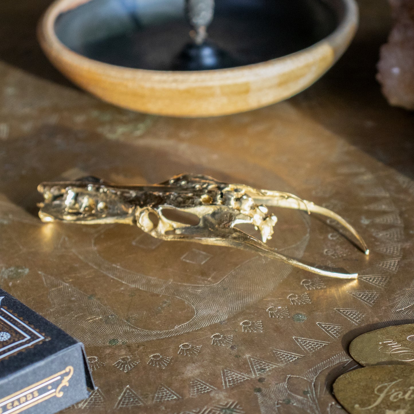 Solid reclaimed brass bird pelvis objet d' art measuring 3 inches long and finished in our Catskills store-studio.