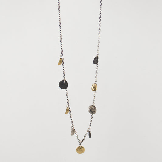 Solid reclaimed sterling silver and brass Maine multi-rock necklace on sterling cable-chain adjustable 18 - 22 inches handmade and finished in our Catskills store-studio.