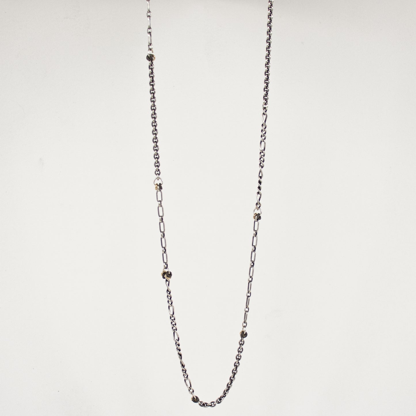 Reclaimed sterling silver mixed-chain adjustable 18 - 22 inches with sterling and gold-filled jump-rings handmade and finished in our Catskills store-studio.