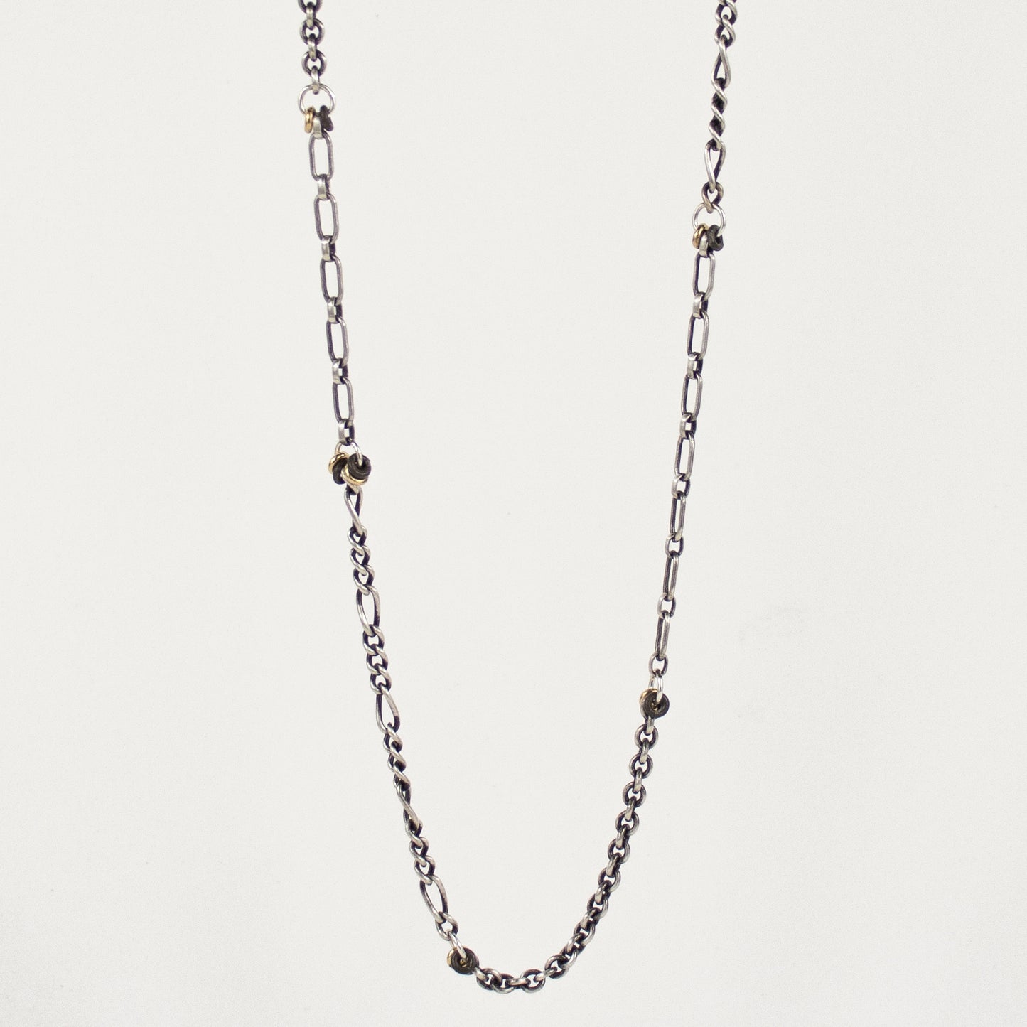 Reclaimed sterling silver mixed-chain adjustable 18 - 22 inches with sterling and gold-filled jump-rings handmade and finished in our Catskills store-studio.