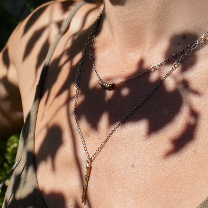 Reclaimed sterling silver and gold-filled jump-rings on sterling mixed-chain adjustable 16 - 20 inches handmade and finished in our Catskills store-studio shown on model in sunshine.