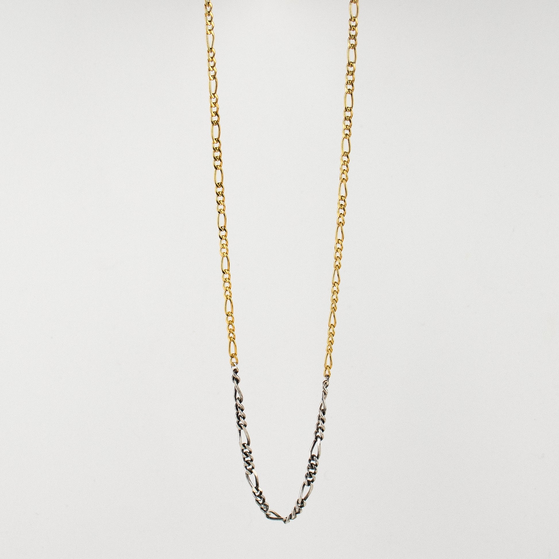 Reclaimed sterling silver and gold-filled mixed-size Figaro chains adjustable 18 - 22 inches and handmade and finished in our Catskills store-studio.