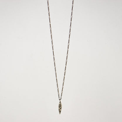 Your choice of solid reclaimed 10k gold or sterling silver bud 0.75 inches in length on sterling Figaro chain adjustable 18 - 22 inches and handmade and finished in our Catskills store-studio.