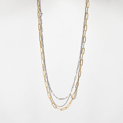 TANGLED GOLD & SILVER MIXED-CHAIN NECKLACE