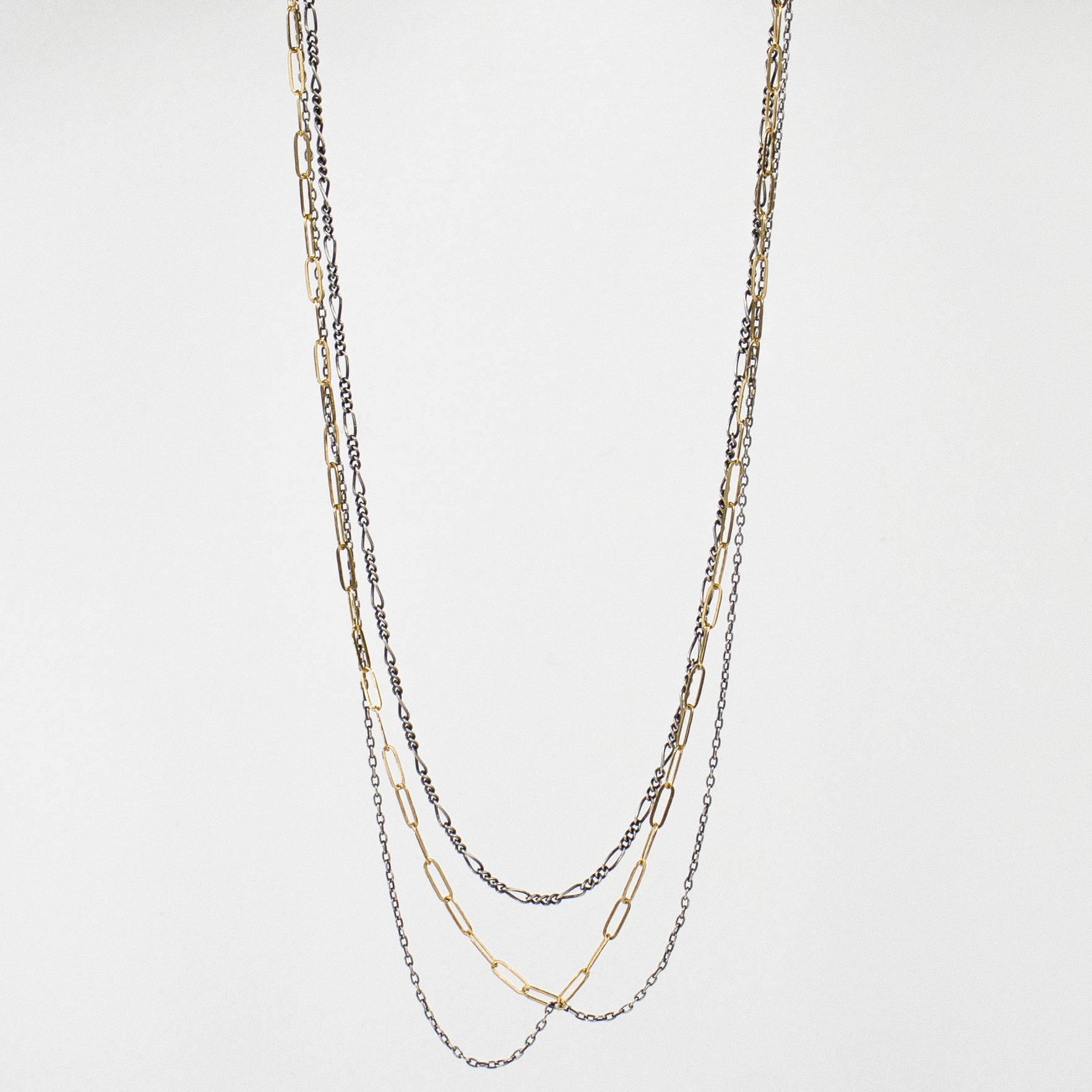 Tangled gold-filled and sterling silver fine mixed-chains adjustable 16 - 18 inches handmade and finished in our Catskills store-studio.