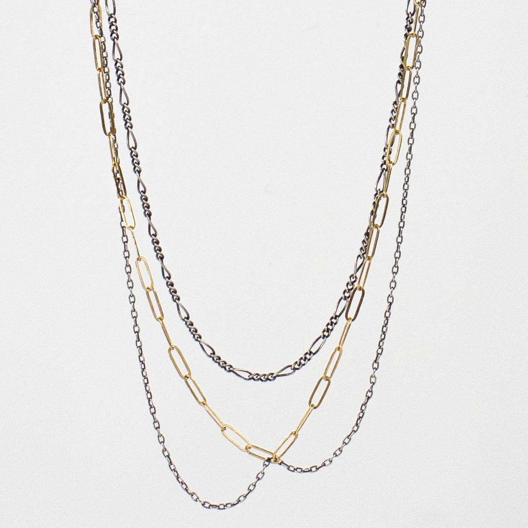 Tangled gold-filled and sterling silver fine mixed-chains adjustable 16 - 18 inches handmade and finished in our Catskills store-studio.