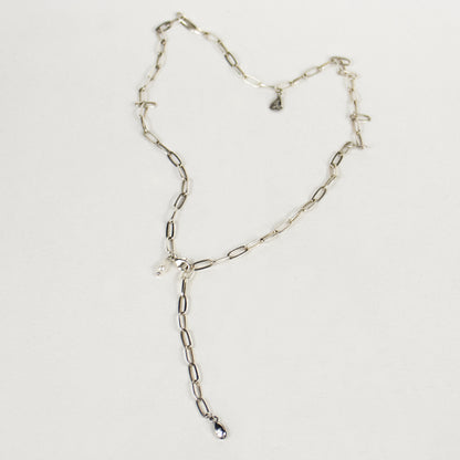 SILVER SEED & PEARL PAPERCLIP CHAIN CHOKER