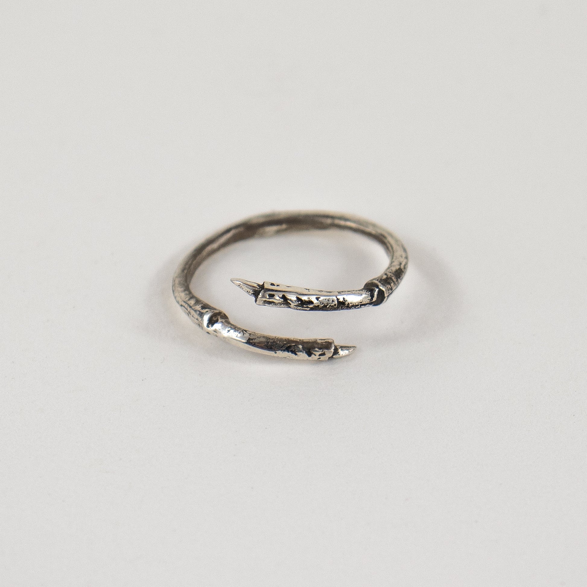 Solid reclaimed sterling silver wraparound branch ring adjustable to sizes 5.5 - 9.5 handmade and finished in our Catskills store-studio by Icelandic designer, Johanna Methusalemsdottir.