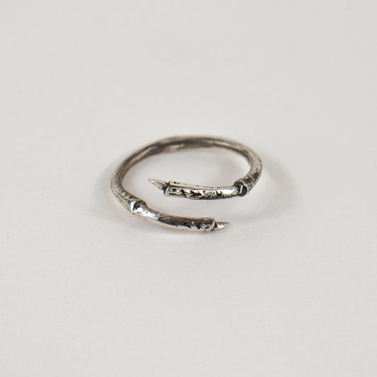 Solid reclaimed sterling silver wraparound branch ring adjustable to sizes 5.5 - 9.5 handmade and finished in our Catskills store-studio by Icelandic designer, Johanna Methusalemsdottir.