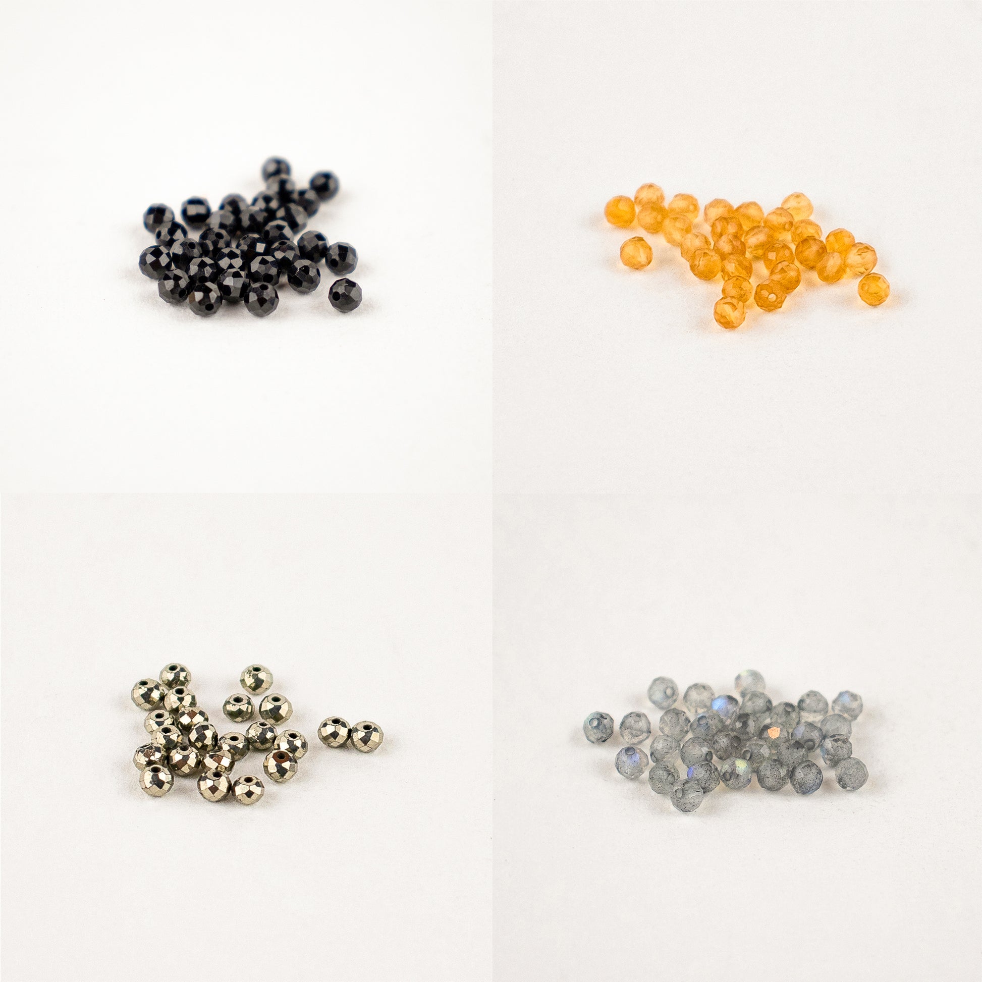 Onyx, citrine, pyrite, and labradorite beads.