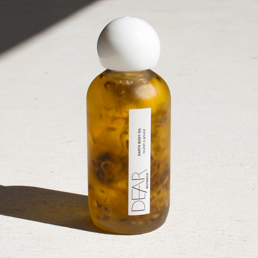 Dear Earth Body Oil is handmade and bottled in Livingston Manor, NY with nourishing oils that have the aroma of grounding sweet earth and are packed with vitamin E, B, copper, zinc, selenium, iodine, and chromium.