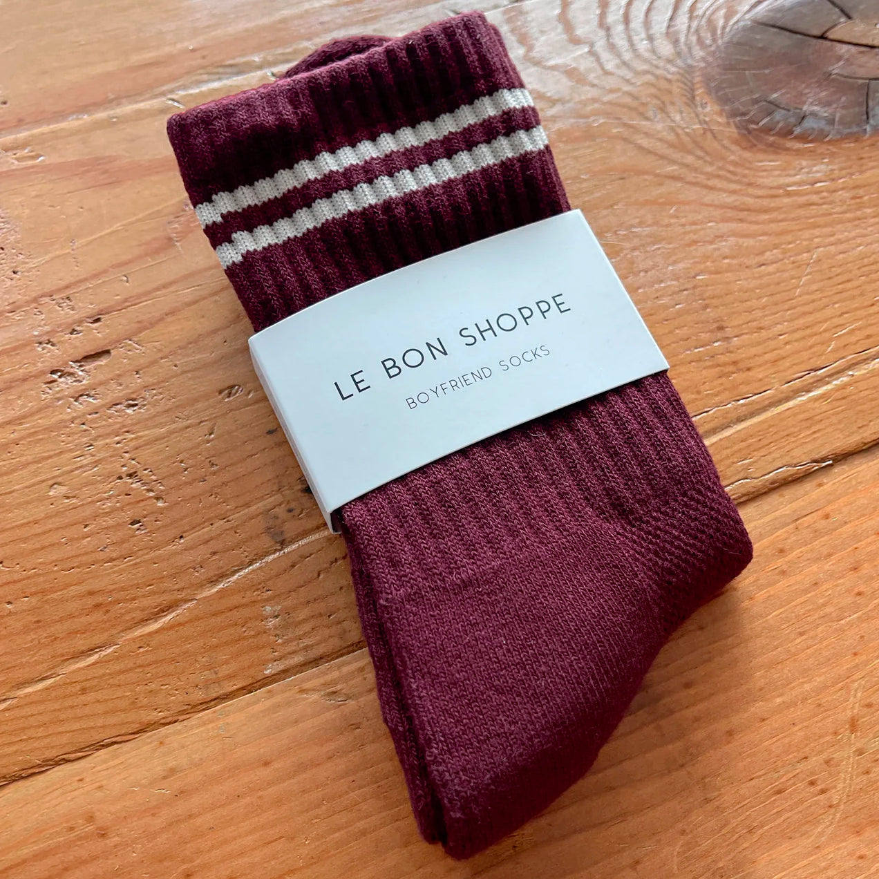 Le Bon Shoppe Boyfriend Socks are an absolute must-have fusion of comfort, functionality, and cuteness adding a vibrant touch to any style and available in vintage pink, maroon, and cocoa.