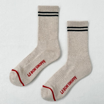 Le Bon Shoppe Boyfriend Socks are an absolute must-have, blending all-day comfort with everyday functionality and a sporty vintage charm. Designed for effortless wear, they pair perfectly with any shoe, making them a go-to staple for any wardrobe. Available in Butter, Vintage Pink, Oatmeal and Cocoa.