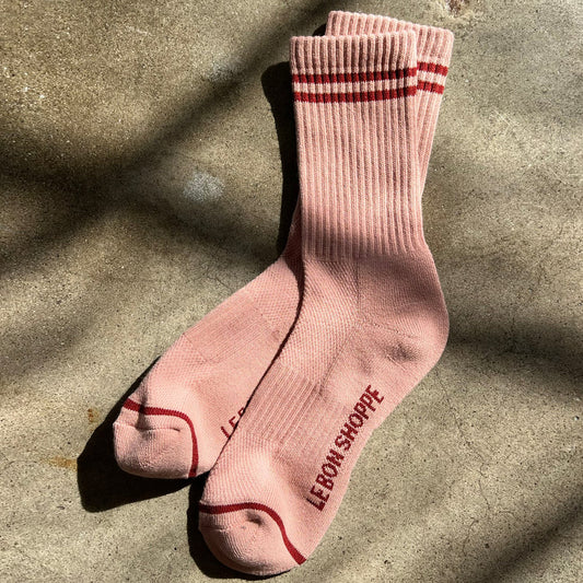 Le Bon Shoppe Boyfriend Socks are an absolute must-have fusion of comfort, functionality, and cuteness adding a vibrant touch to any style and available in vintage pink, maroon, and cocoa.