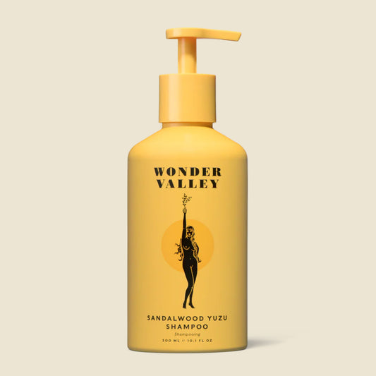 Sandalwood Yuzu Shampoo from Wonder Valley is gentle enough for daily use, vegan, cruelty-free, nontoxic, and contains no parabens, phthalates, petrolatum, silicones, sulfates, artificial dye or fragrance. It creates a rich lather which is color-safe, adds shine and strength, and facilitates scalp health with tea tree and calendula oil.